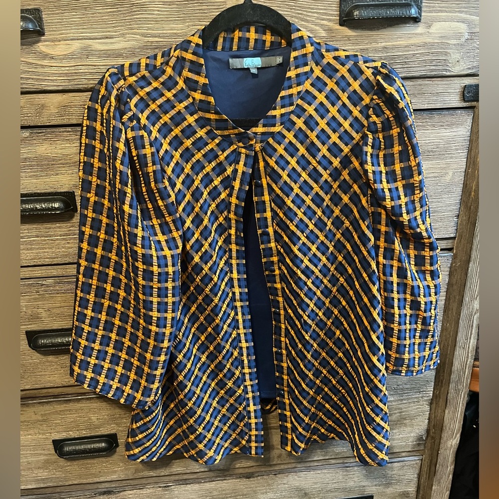 Puffy Sleeve Plaid Top - Picture 2 of 6
